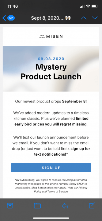 Example of promoting secret product launch only for subscribers