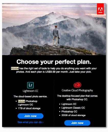 example of email newsletter design - Adobe