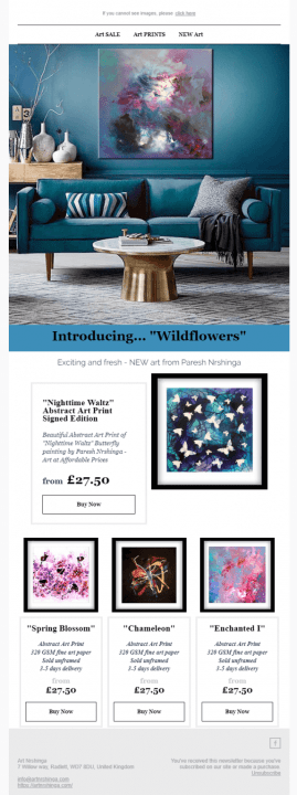 example of email newsletter design with blue color scheme