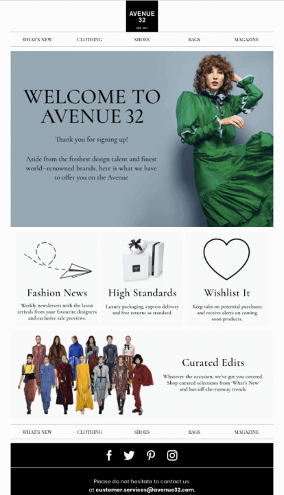 example of email newsletter design - welcome to avenue 32