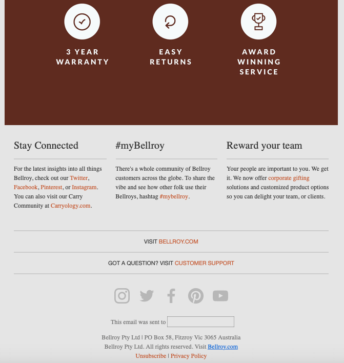 example of email newsletter design - Bellroy