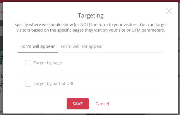 popup targeting using Omnisend