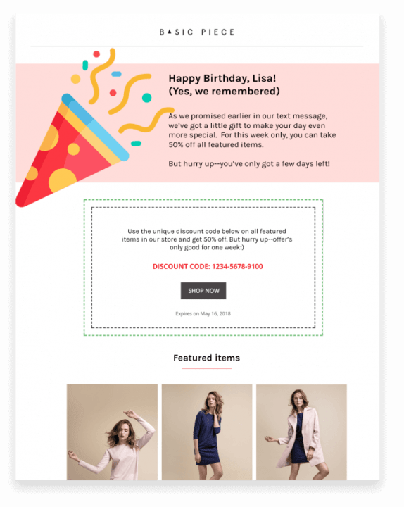 Use Omnisend's SMS marketing messages in combination with regular emails in your birthday automation workflow