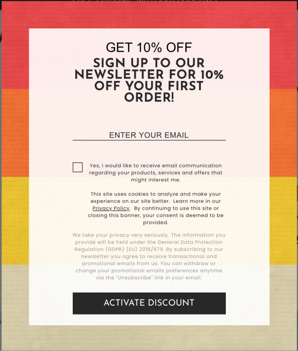 Exit popup with 10% off