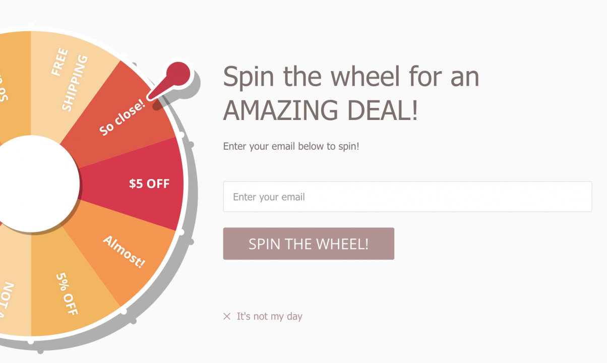 Exit-intent popup spin the wheel