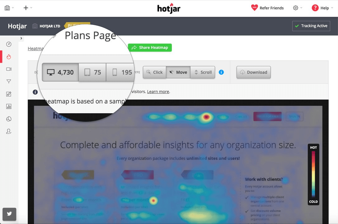 Hotjar customer analytics software