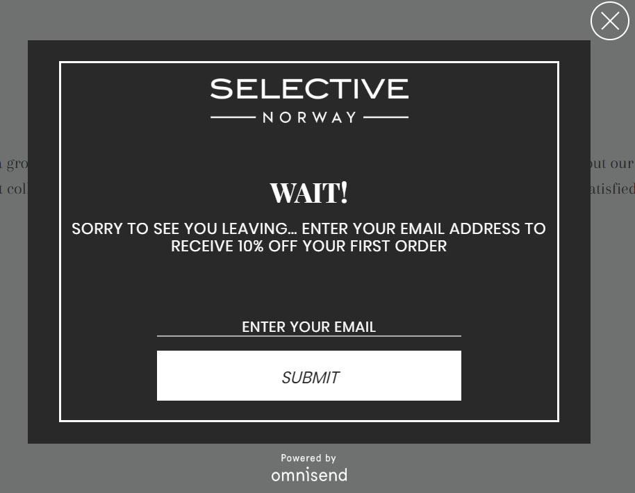 pop-up message SELECTIVE norway