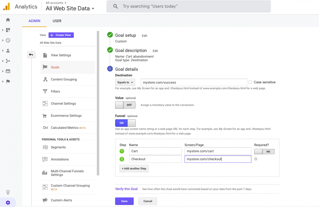 Goal funnel google analytics