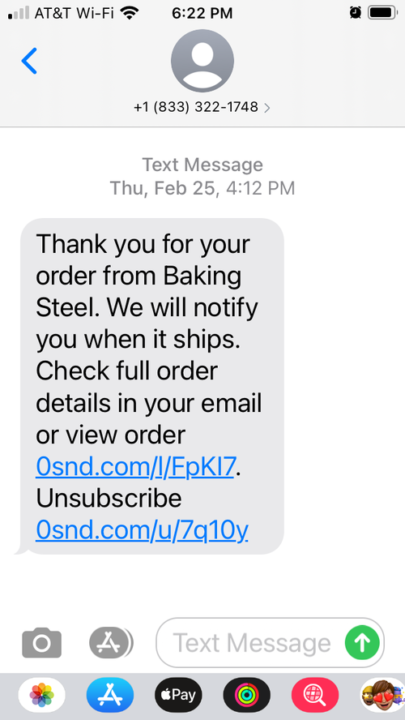 Long form sms with order and delivery details