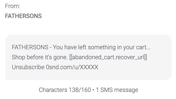 Father Sons includes an unsubscribe link in its SMS