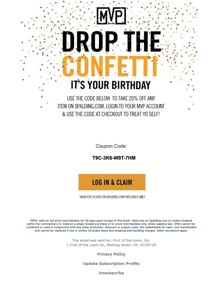 Birthday email example