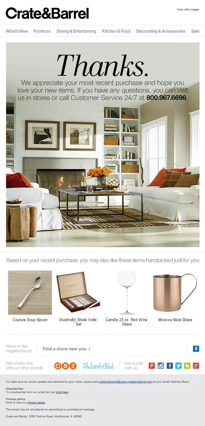Example of thank you post purchase email