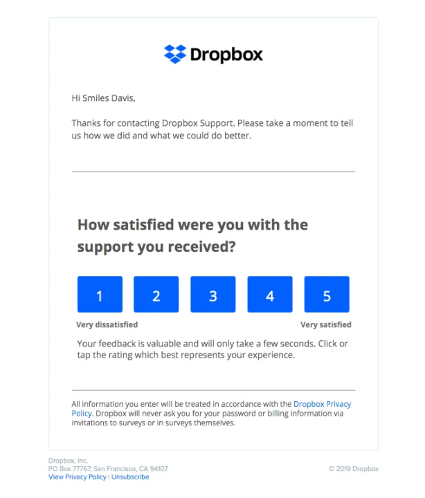 Email asking for a post purchase feedback