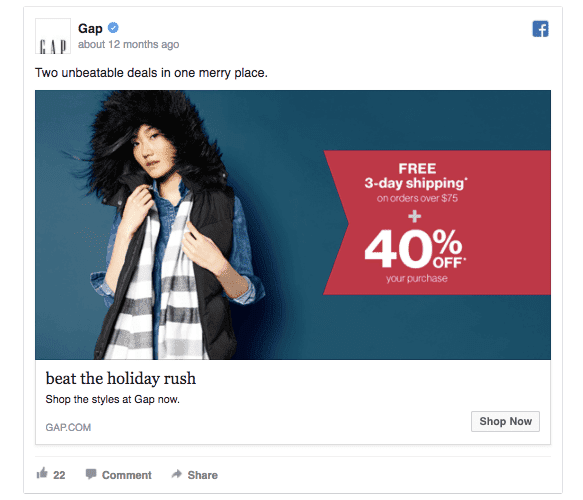 Example of ad suggesting a discount and free shipping