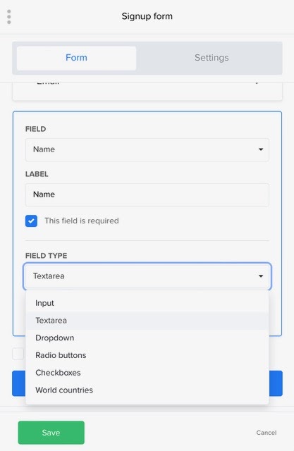 Some of the available settings when building a popup form in MailerLite