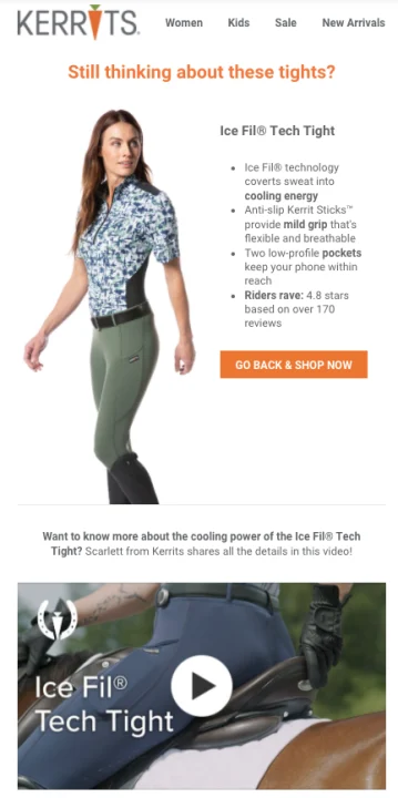 DTC marketing: personalized email from Kerrits