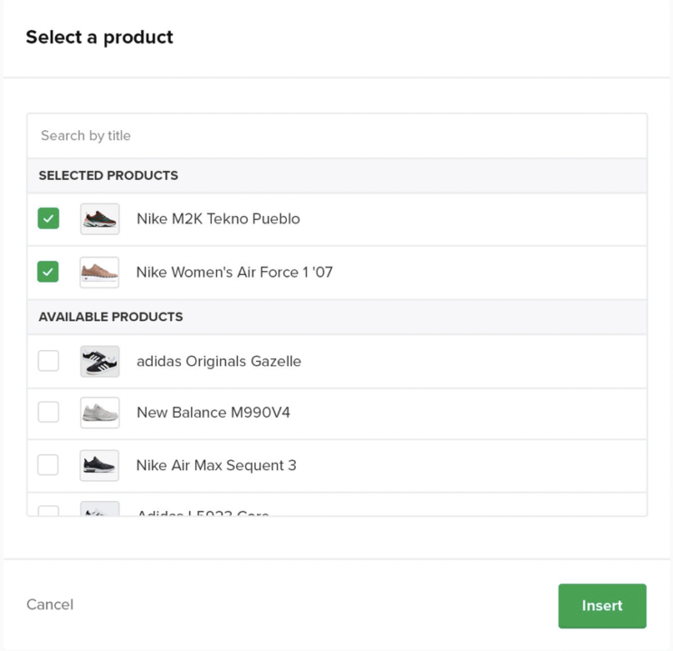 image showing how to add products to an email