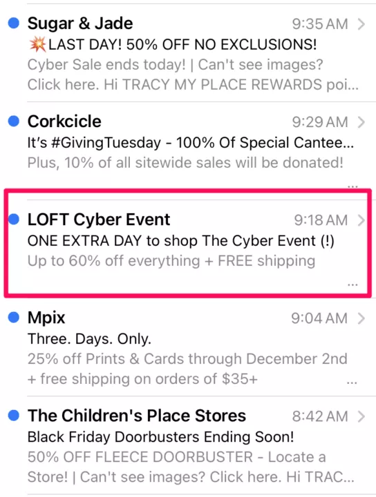example of an email preheader with additional information
