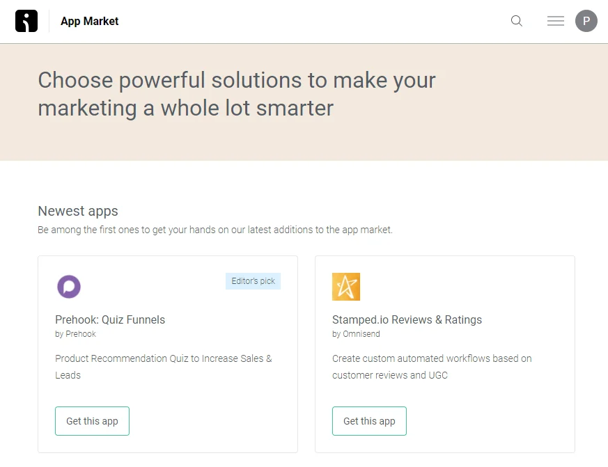 Omnisend app market