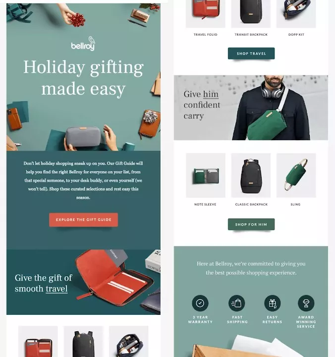 Holiday email blast by Bellroy