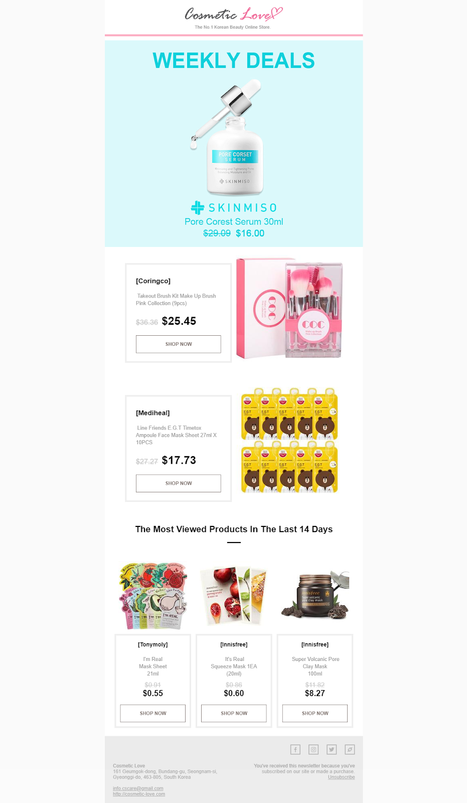 email with weekly deals