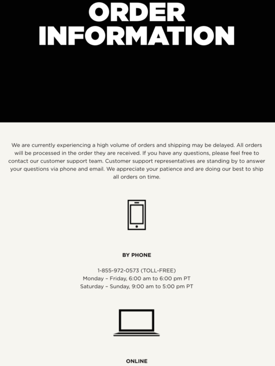 Order information on the websites