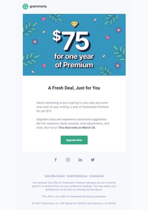 Grammarly email blast example