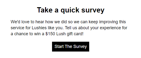 A customer feedback survey from Lush Cosmetics