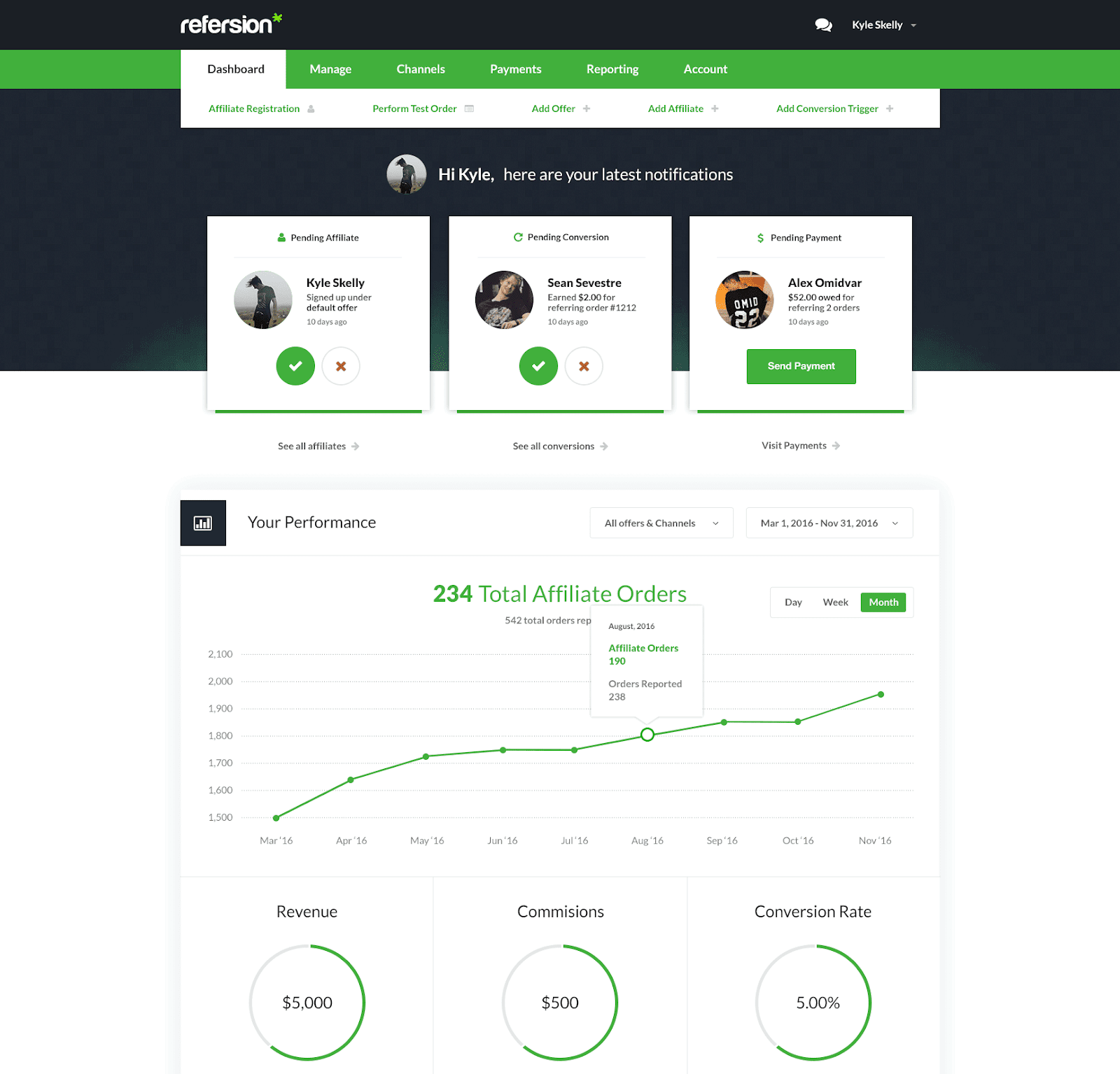 Refersion affiliate program's dashboard