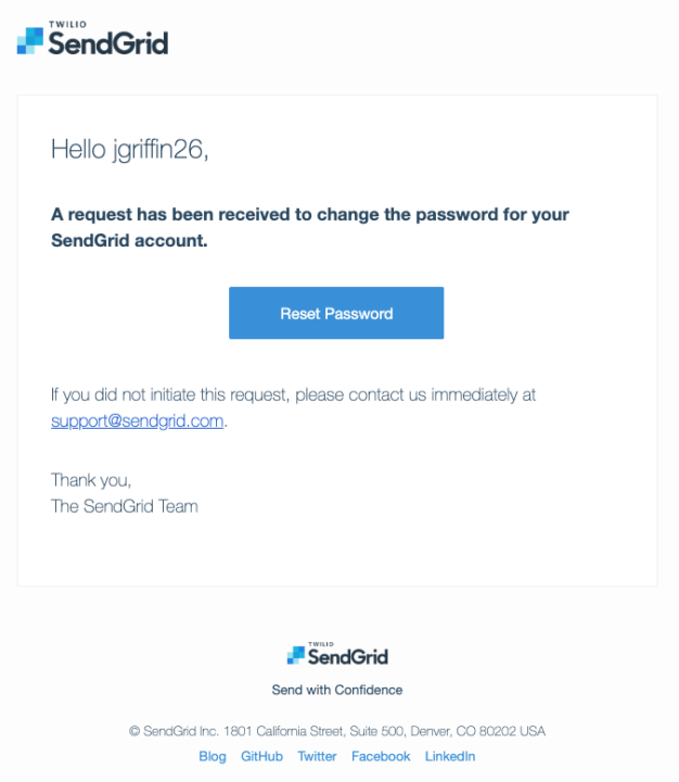 Password reset email