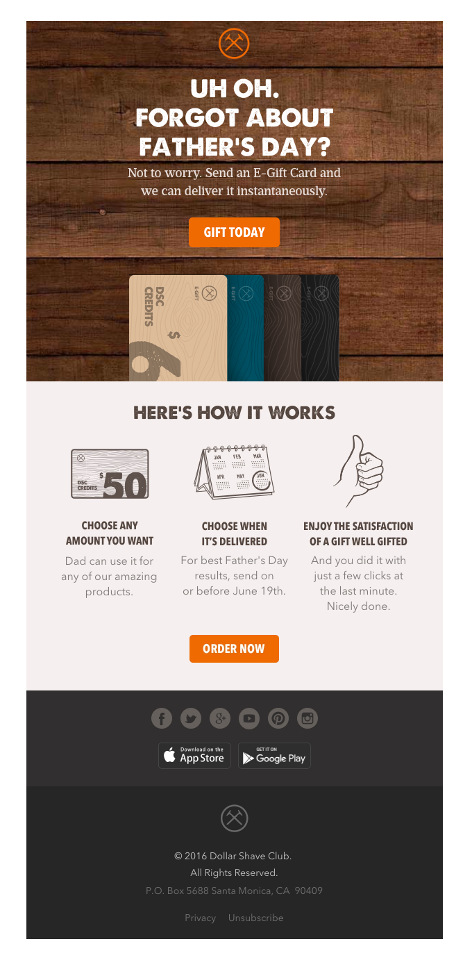 email cta example from Dollar Shave Club