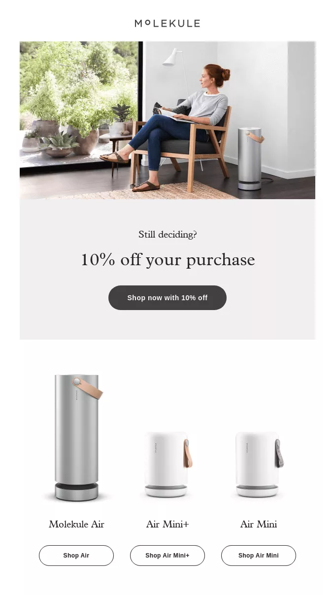 email CTA example with a discount