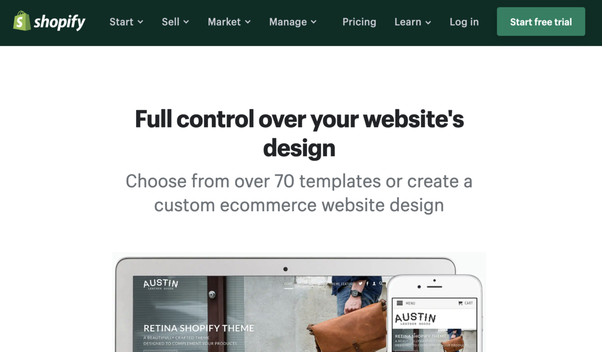 Full control over Shopify websites design