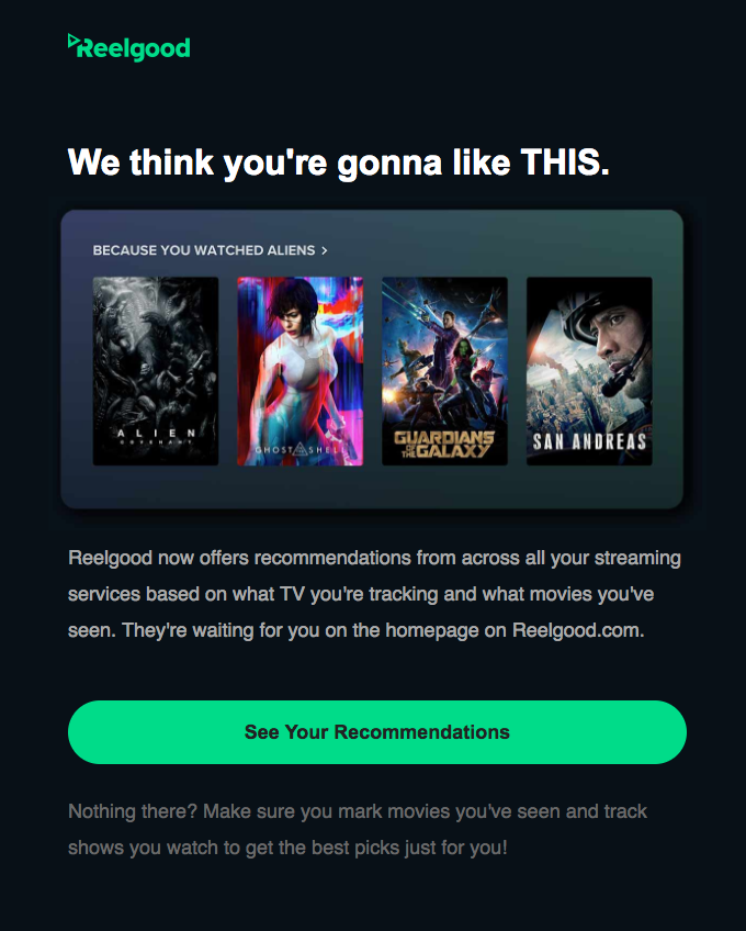 email with personalized recommendations and a CTA button