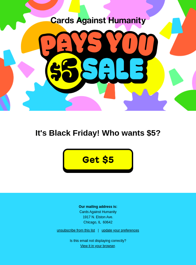 Black Friday email idea with a CTA and discounts