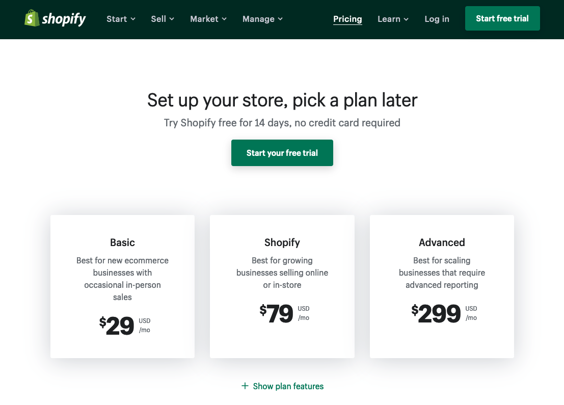 Shopify pricing plans