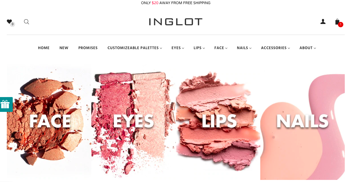Inglot Canada Shopify store