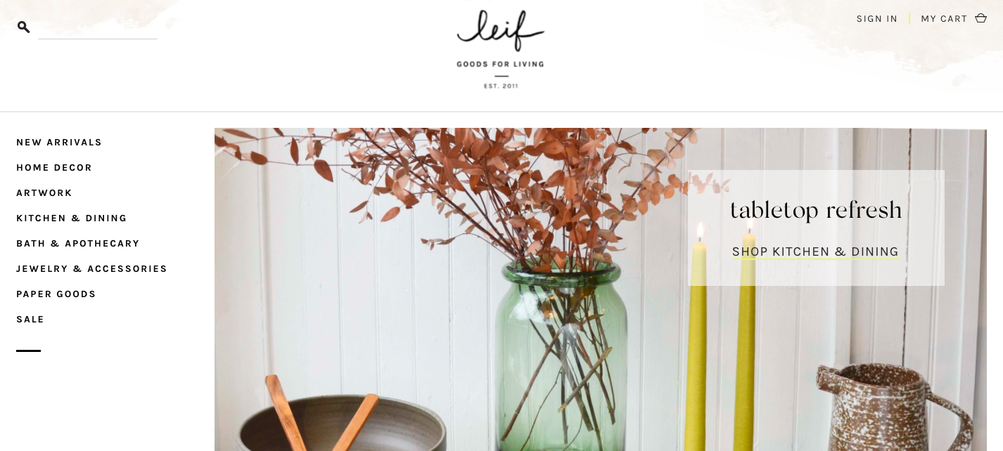 Leif Shopify store for home decor