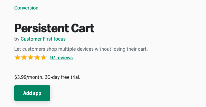 Shopify Abandoned Cart Apps persistent cart