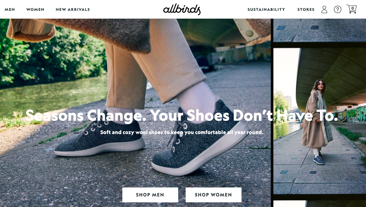 Allbirds clothing store on Shopify