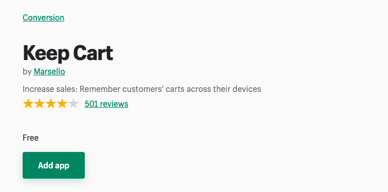keep cart Shopify Abandoned Cart Apps