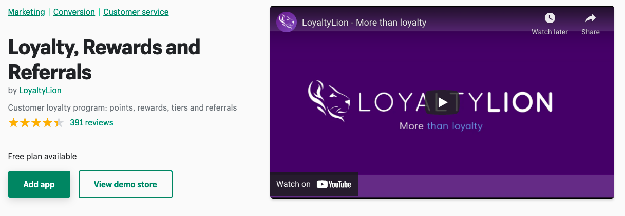 LoyaltyLion tool for customer loylaty, rewards and referrals