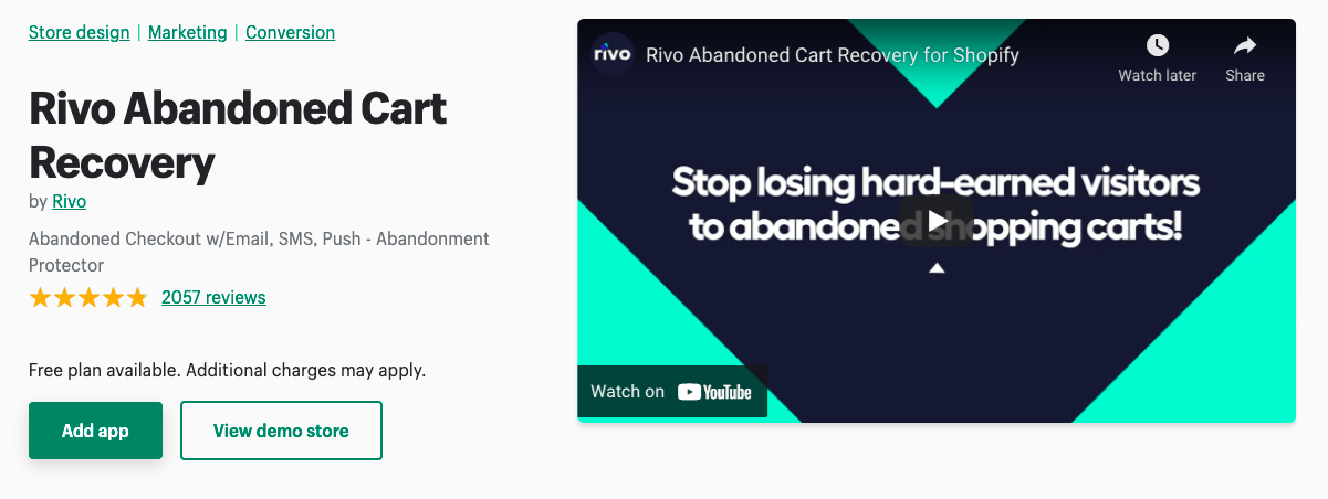 rivo best Shopify Abandoned Cart Apps