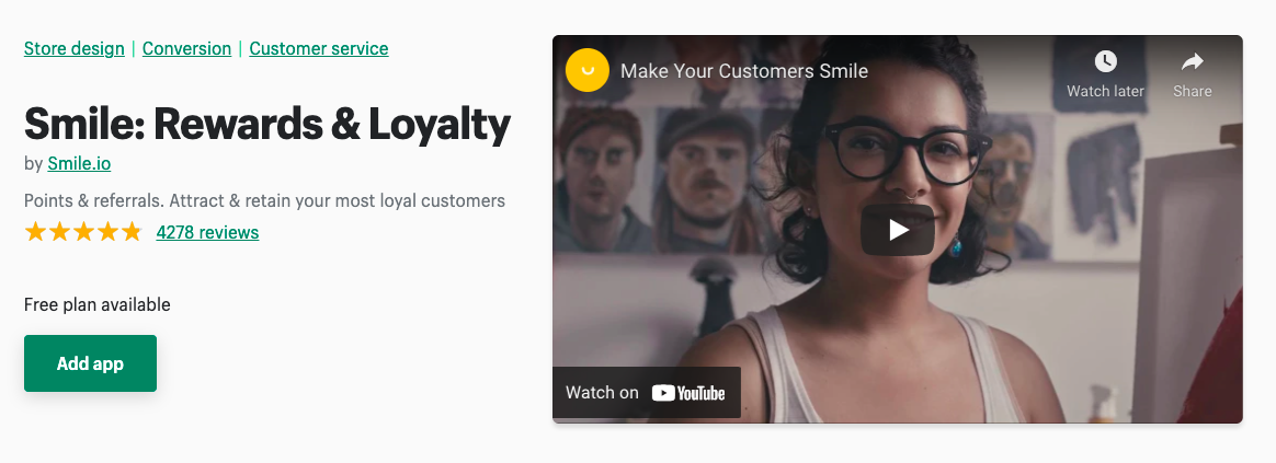 Smile.io Shopify app for referral marketing