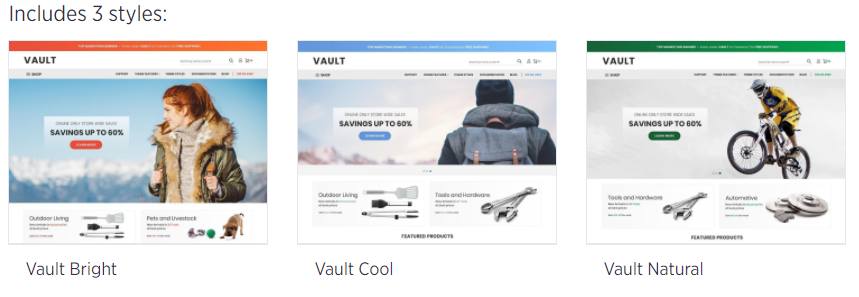 three options for Vault Bigcommerce theme