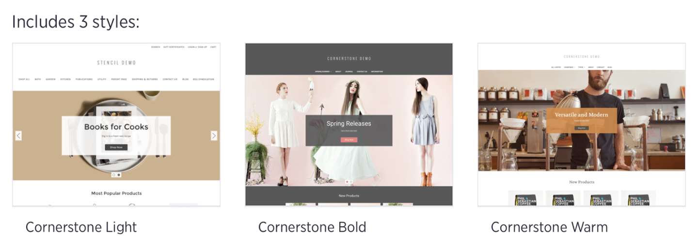 Three styles for Cornerstone theme