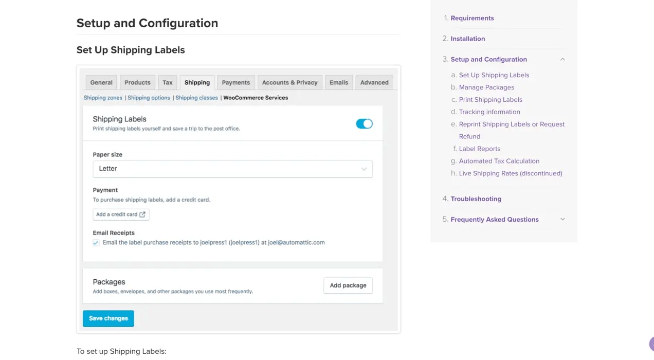 process of configuring the shipping options