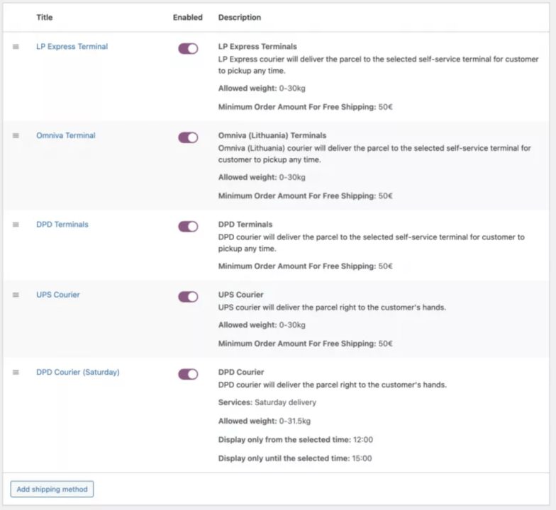 choosing shipping method for your store