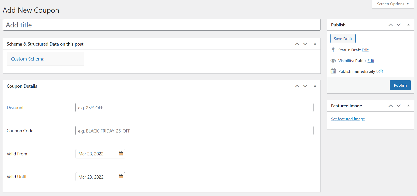 Coupons section in Woocommerce