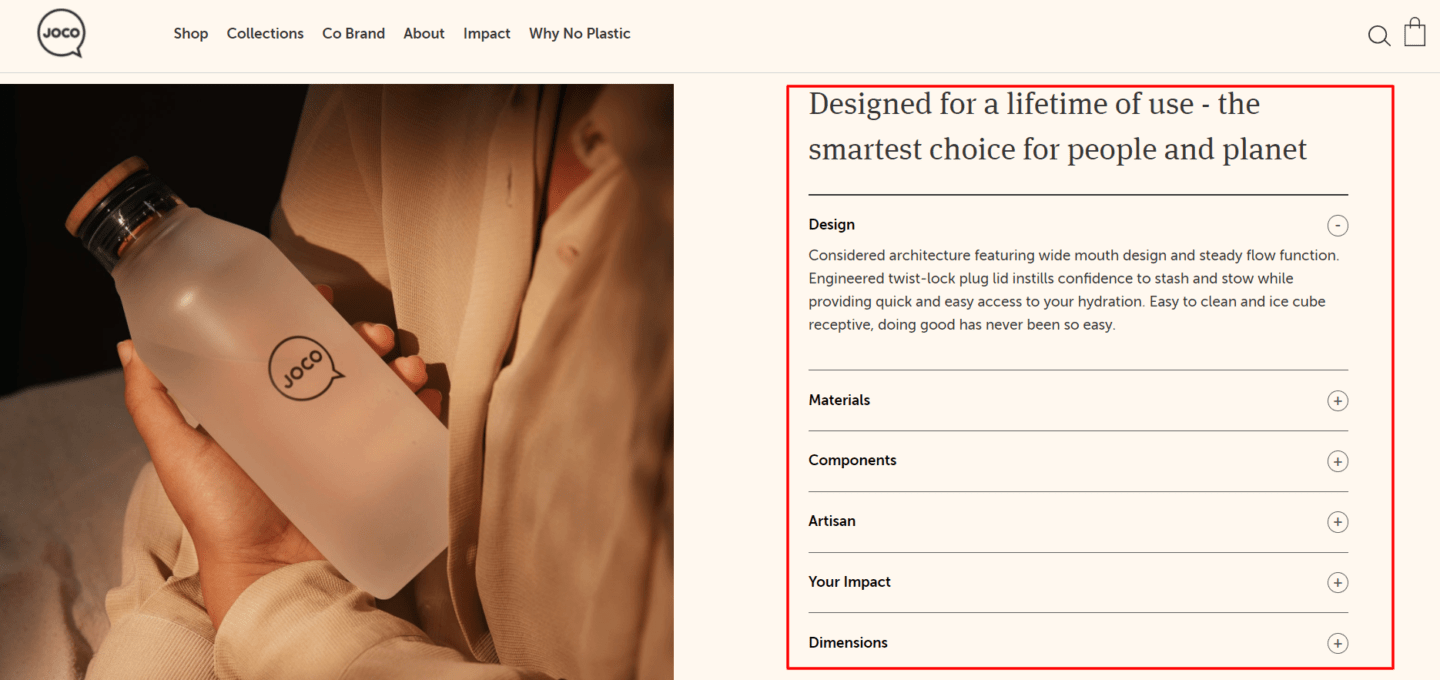 example of product description that has been seamlessly split into various segments